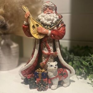 Fitz and Floyd Festive Santa with Mandolin and Gifts